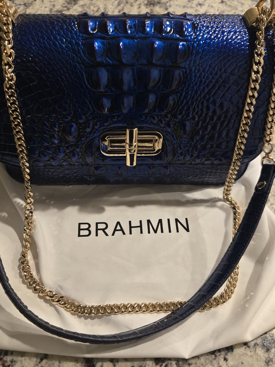 Brahmin Handbags - Brahmin Blue Croc-Embossed Leather Crossbody Bag with Gold Chain Rachel Neptune